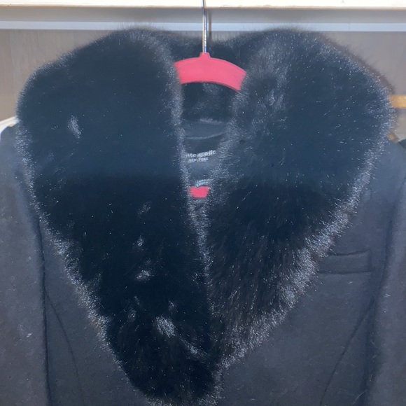 Kate spade black wool blend jacket L Large fur collar coat jacket - Picture 3 of 4